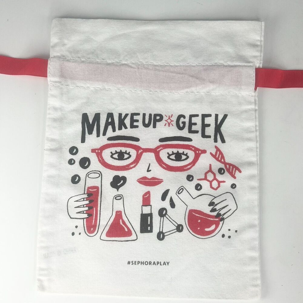 Sephora MakeUp Geek Drawstring Cloth MakeUp Delicates Travel Bag White Red New